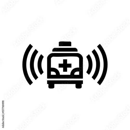 Ambulance icon with radiating signal waves, representing emergency response, healthcare alerts, or urgent medical transport.

