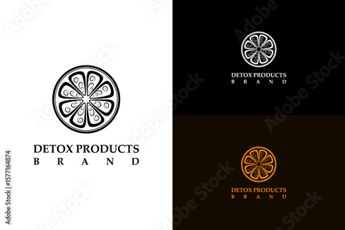 orange slice made from spiral segments vector illustration, logo for health, fruits, farmer market, organic, wellness, herbal, natural, toxin removal, juice cleanse, detox products brand, and more