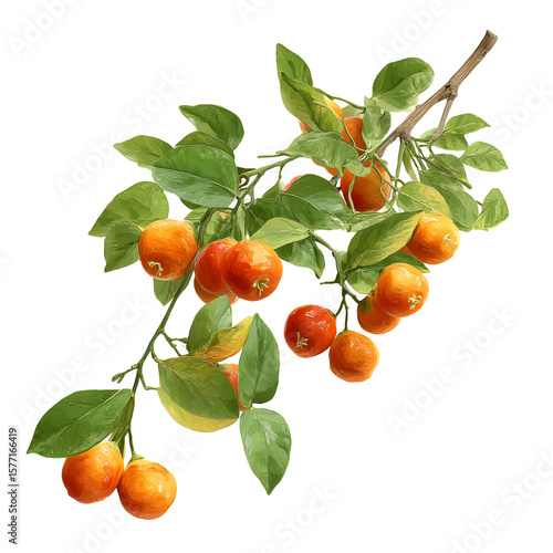 Vibrant Clementine Branch: A Fresh and Colorful Citrus Still Life on Black Background