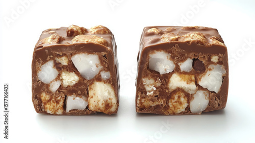Delicious chocolate bar with macadamia nuts and coconut. Sweet and nutty treat, perfect for snack time.