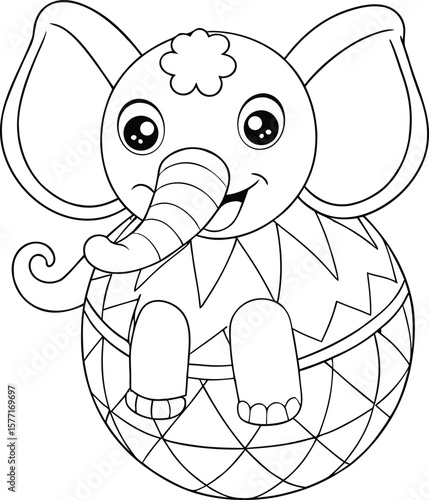 Circus elephant balancing gracefully on a big ball Vector illustration