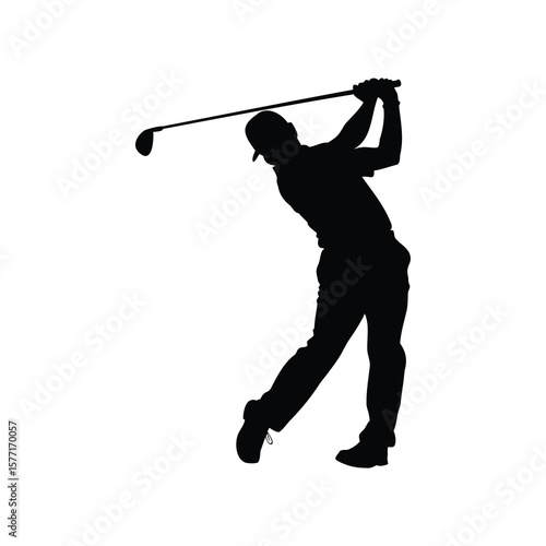 Silhouette of a golfer completing his swing, a picture of sports