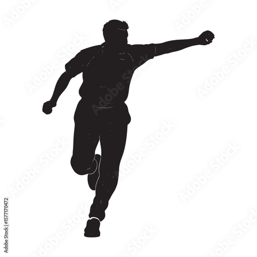 Cricket Bowler Running Up Silhouette