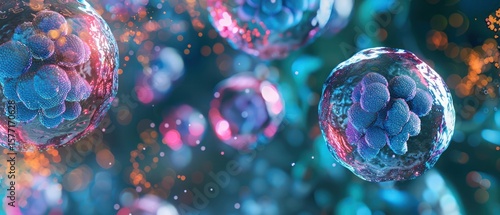 Microscopic View of Healthy Cells A magnified view of healthy cells thriving and multiplying.