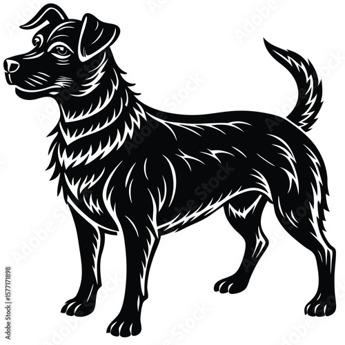 Black and White Terrier Dog Illustration – Stylized Vector Art Design