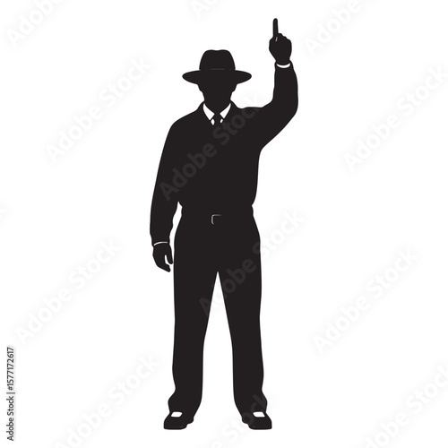 Umpire Signaling Out in Cricket Silhouette. Silhouette of a young man.
