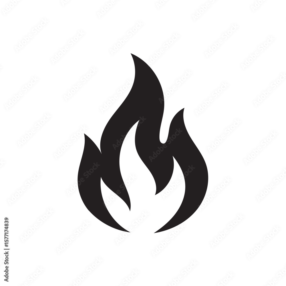Black flame icon showing hot blaze and burning element isolated on white background Black flame icon showing hot blaze and burning element isolated on white background