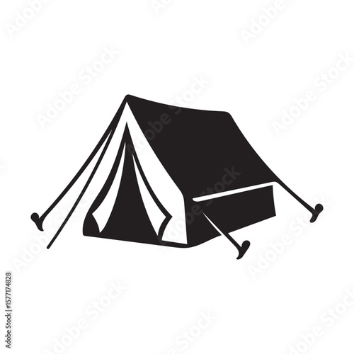 A black silhouette shows the simple tent outline ready for outdoor adventure on transparent background