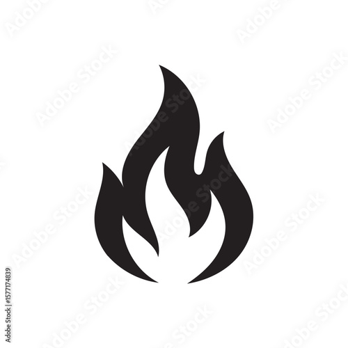 Black flame icon showing hot blaze and burning element isolated on white background