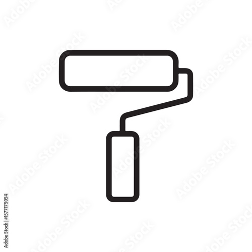 Paint roller icon presented with bold black outline on a transparent background