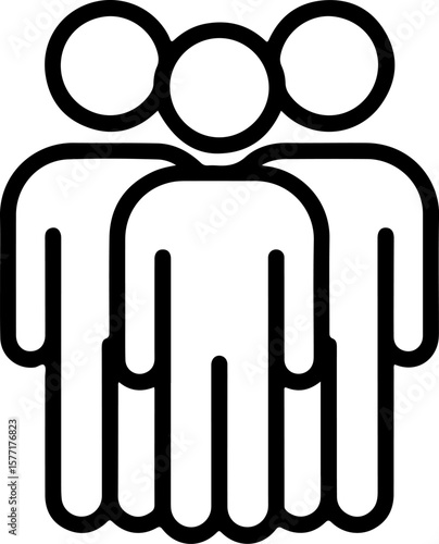 Simple black line icon representing a group of three people standing together