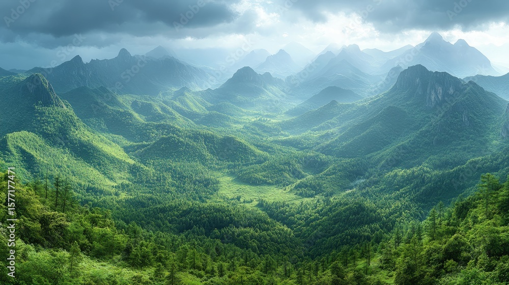 Obraz premium Lush valley nestled amidst towering mountains