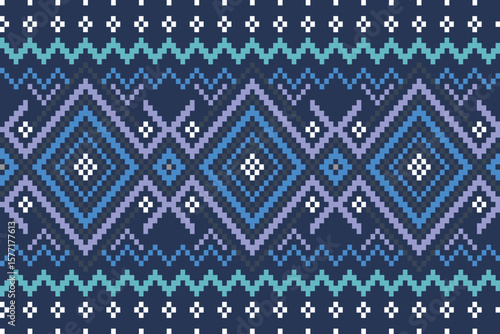 Pixel Tribal Harmony – Blue Geometric Pattern