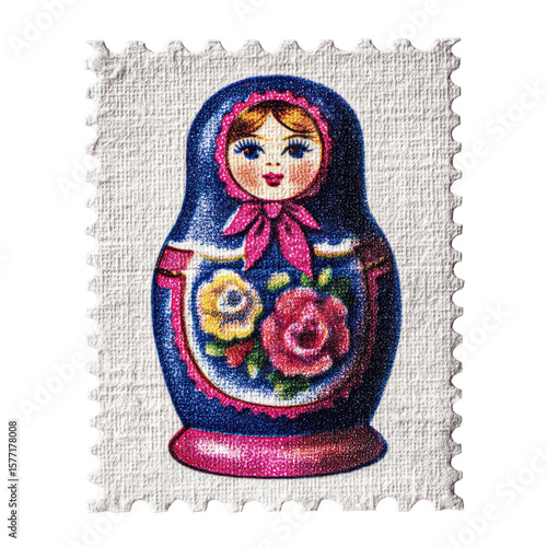 Vintage Postage Stamp Featuring a Matryoshka Doll