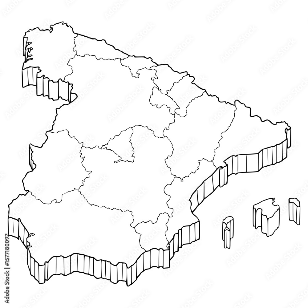 Fototapeta premium Spain map illustration hand drawn outline vector