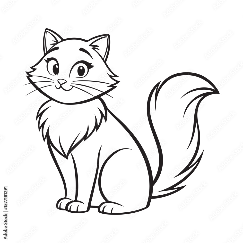 Obraz premium Fluffy cat sitting with large tail feline animal