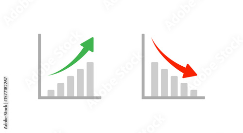Growth and decline bar chart icon in flat style. Upward and downward arrow graph symbol
