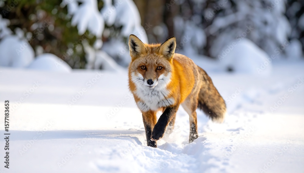 Fototapeta premium Red fox in snowy landscape