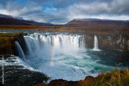 Godafoss, the “Waterfall of the Gods,” is a wide, elegant waterfall in North Iceland, rich in history and natural beauty.