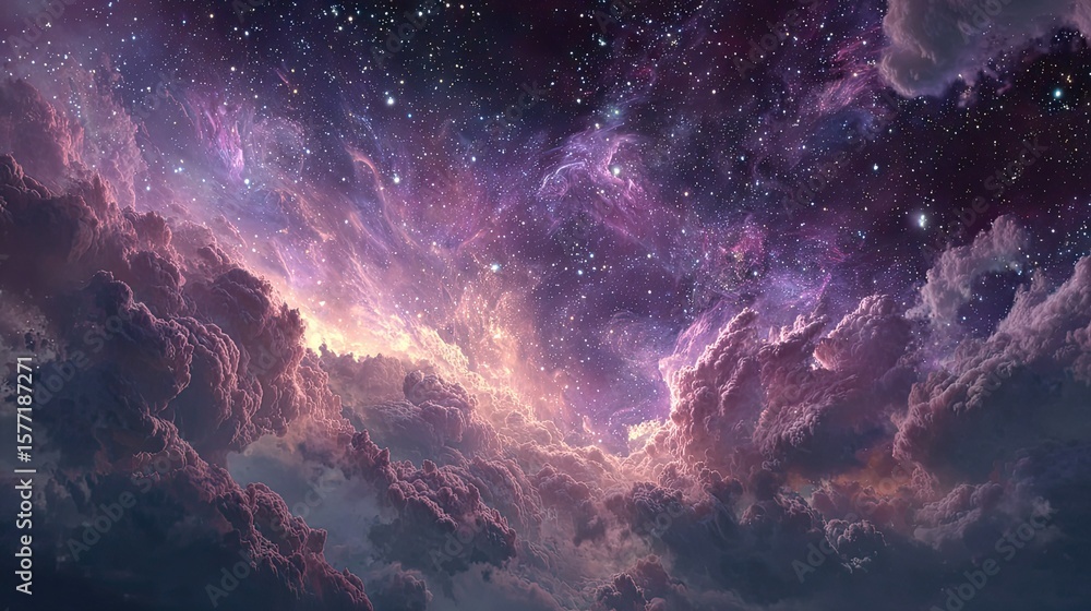 Glowing purple nebula star with cosmic clouds and vibrant space backdrop, futuristic galaxy background for tech and design ads Glowing purple nebula star with cosmic clouds and vibrant space backdrop, futuristic galaxy background for tech and design ads