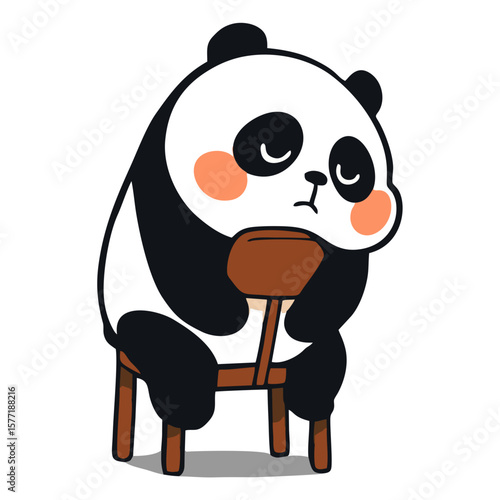 Cute cartoon panda mascot sleeping or tired, slumped over a chair, conveying rest, exhaustion, or a lazy mood.