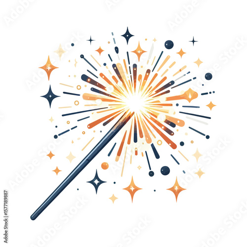 This dazzling illustration of a lit sparkler with a burst of light is perfect for websites or blogs about celebrations, holidays, magic, joy, or special events. 

