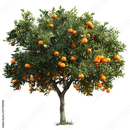 Vibrant orange tree laden with ripe fruit against a stark black background