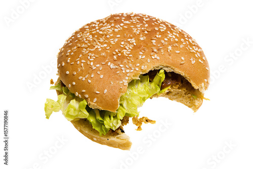 a hamburger with a bite taken out of it