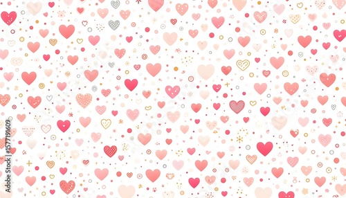 romantic pink hearts and floral seamless pattern, valentine texture on white