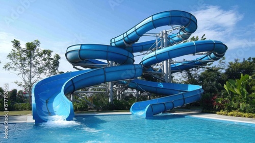 Majestic Spiral Water Slide Under Bright Blue Sky