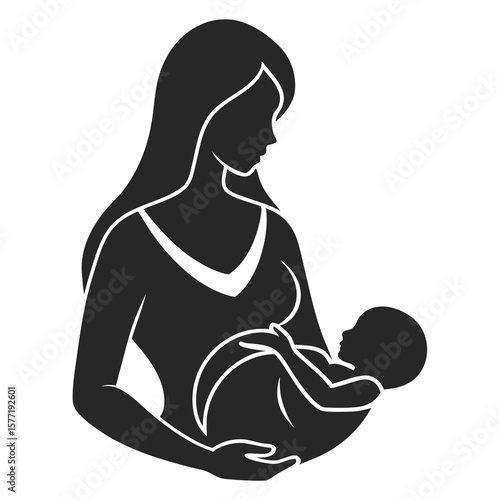 Breastfeeding vector silhouette illustration isolated on white background