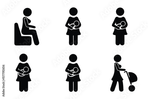 set of Breastfeeding vector silhouette illustration isolated on white background