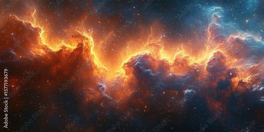 Naklejka premium Vibrant cosmic clouds glowing with warmth and mystery in deep space