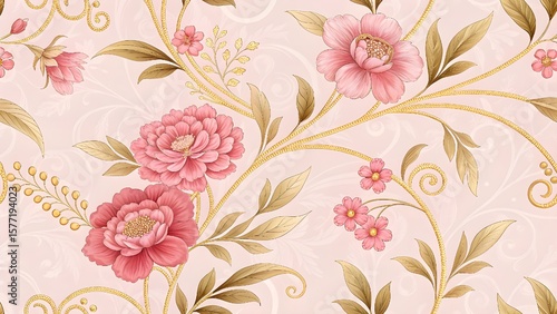 Wallpaper Mural Elegant Floral and Golden Swirl Patterns on Pink and Beige Backgrounds
Luxury Botanical Designs with Shimmering Gold Accents and Jewel Tones
Intricate Gold Filigree and Floral Motifs in Red, Blue, and Torontodigital.ca