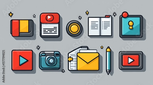 Flat design icons for social media and digital tools