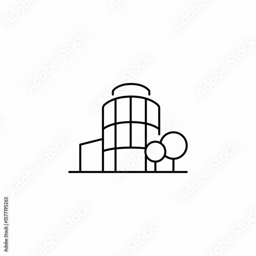 modern building trees icon sign vector