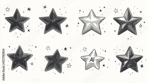 Various star designs in grayscale