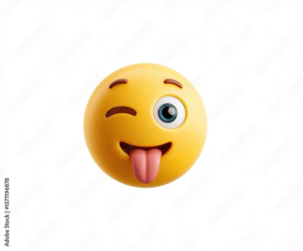 Fototapeta premium 3D Winking Tongue-Out Cute Emoji on White Background for Social Media Day, Viral Challenge Stickers and Metaverse Icebreaker