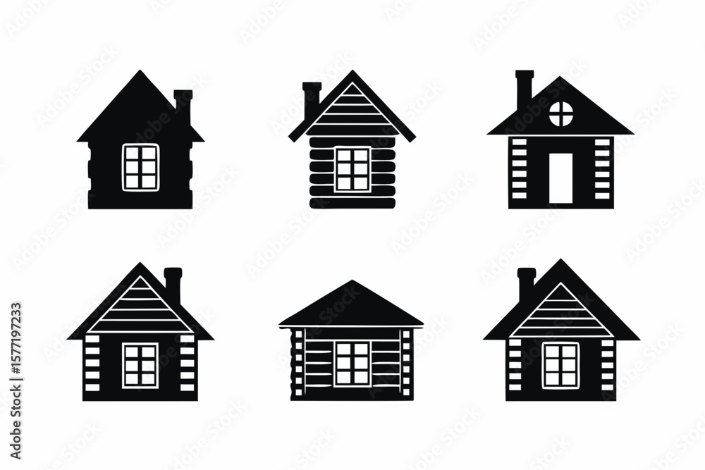 Fototapeta premium set of Cabin icon vector silhouette illustration isolated on white background