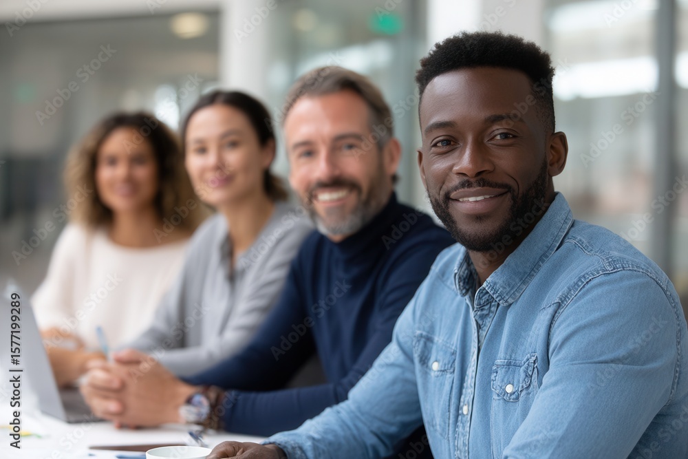 Obraz premium Diverse group of smiling adults in office setting.