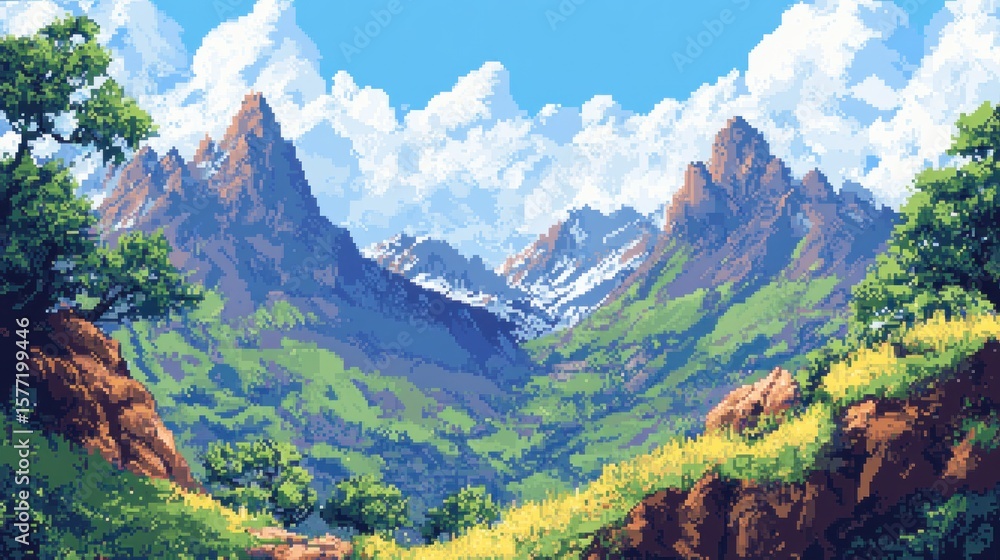 Fototapeta premium Pixel art mountain landscape