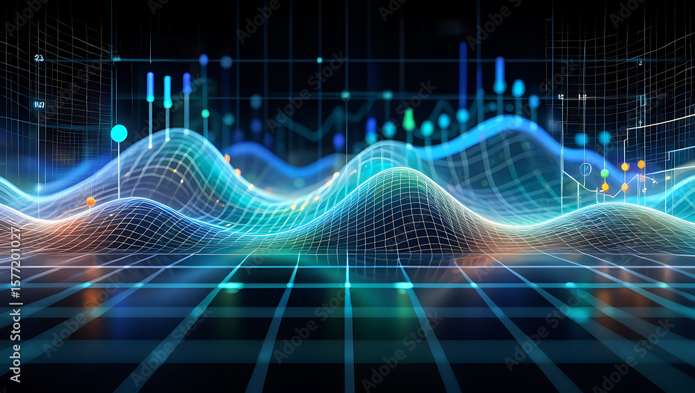 Fototapeta premium The abstract data visualization displays a network of information, representing technology and digital communication