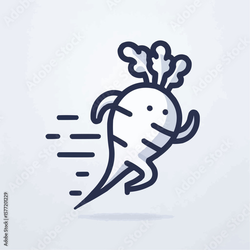 Funny cartoon character of a running radish for playful food illustration concept