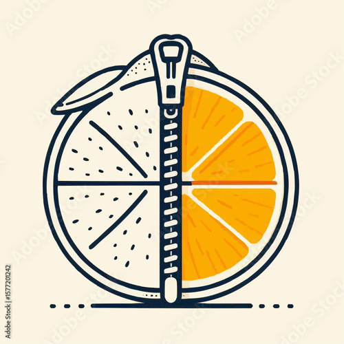 Creative illustration of a citrus fruit zippered for fun food concept and design

