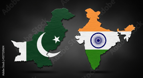 The maps of pakistan and india are displayed side by side, each colored with its respective national flag