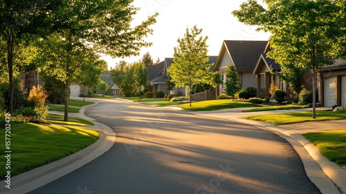 Residential street at sunset