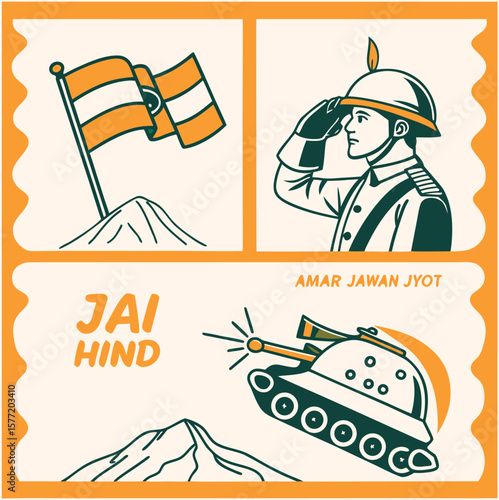 indian army soldier tank flag jai hind illustration