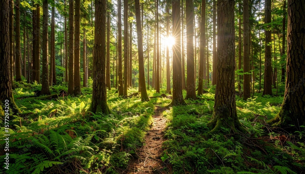 Obraz premium Serene Forest Vibes with Sunlit Ferns