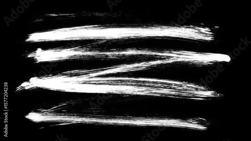 Abstract white paint brush stroke animation on black background — dynamic artistic ink texture for overlays, editing, transitions, or visual effects.