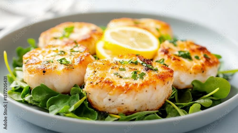 Delicious Grilled Scallops: A tempting culinary creation, featuring perfectly grilled scallops, their golden-brown surfaces contrasting with the fresh, vibrant greens of the bed of spinach. Delicious Grilled Scallops: A tempting culinary creation, featuring perfectly grilled scallops, their golden-brown surfaces contrasting with the fresh, vibrant greens of the bed of spinach.